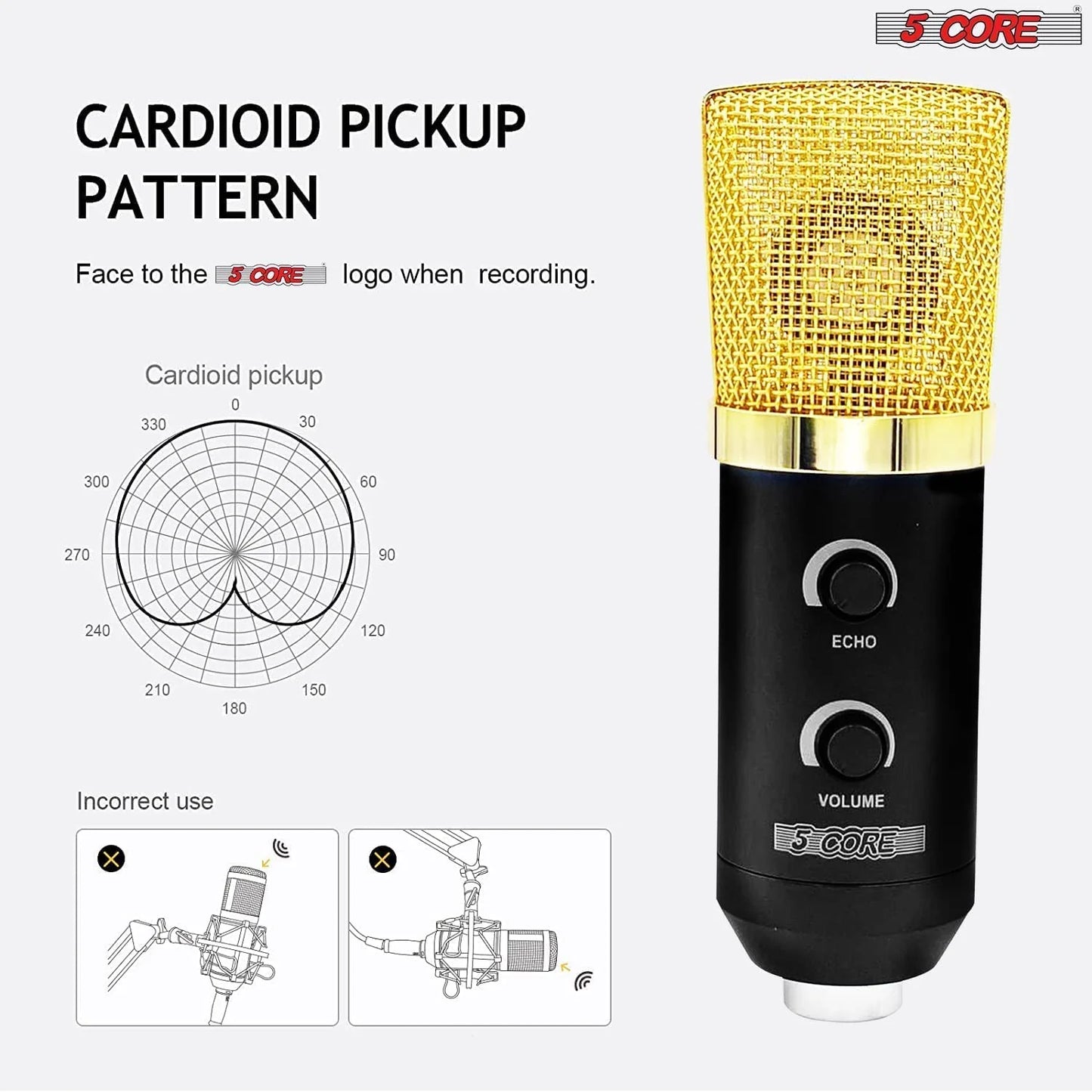 5Core Professional Condenser Cardioid Microphone Bundle for Podcasting with Boom Arm